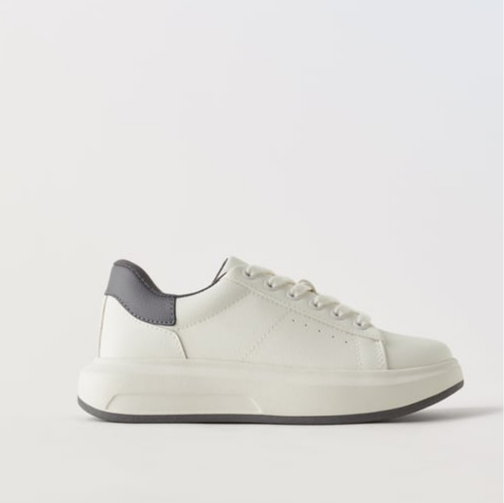 Zara White Chunky Leather Sneakers, Kids 32